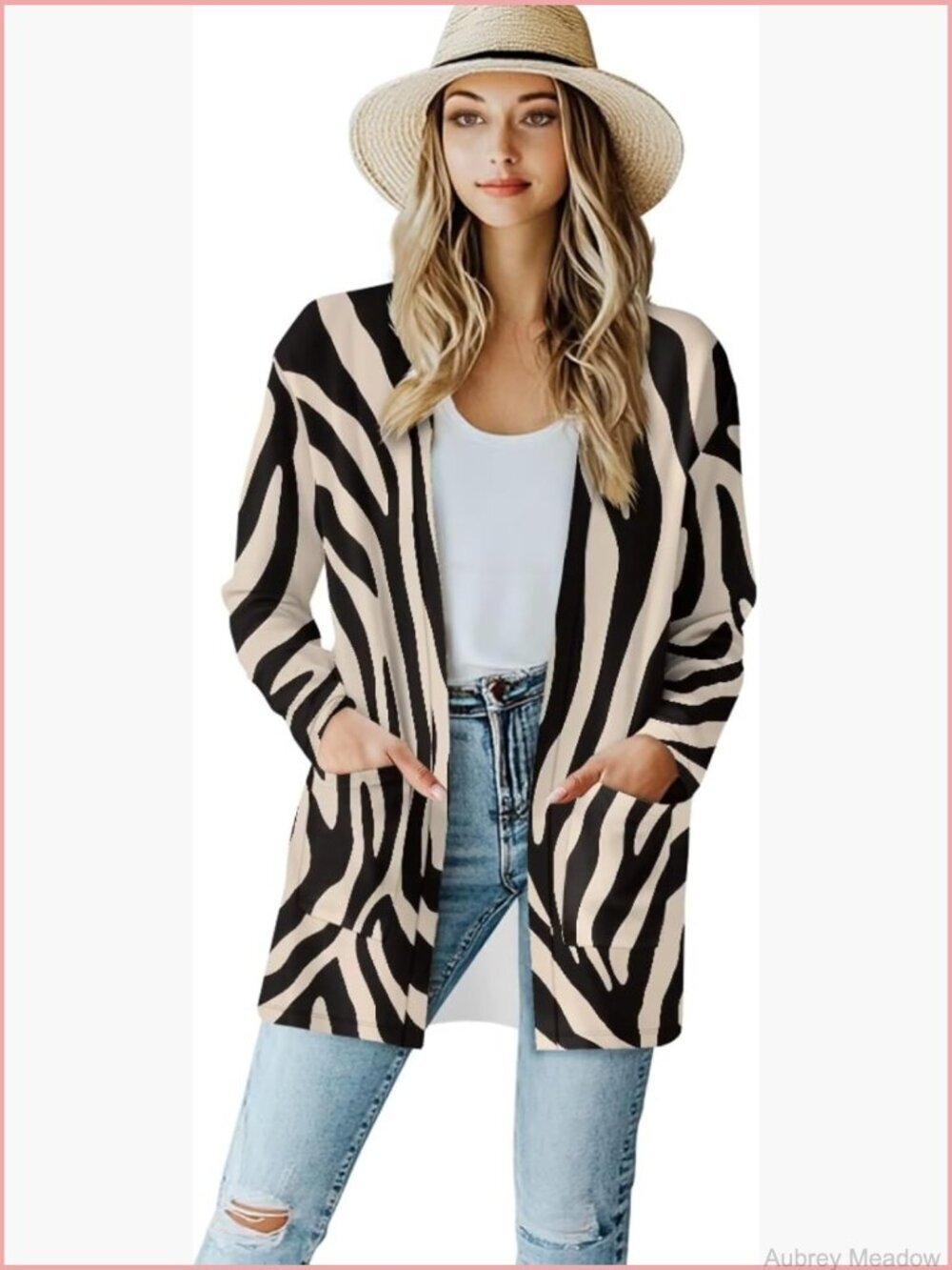 Striped Cardigan Open Front with Pockets Long Sleeve